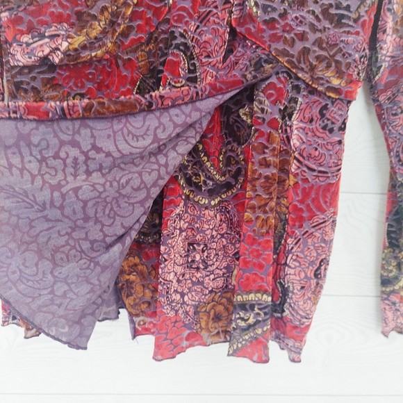 Carole Little Blouse Long Sleeve Top Medium Textured Sheer Colorful Velvety - Picture 12 of 12
